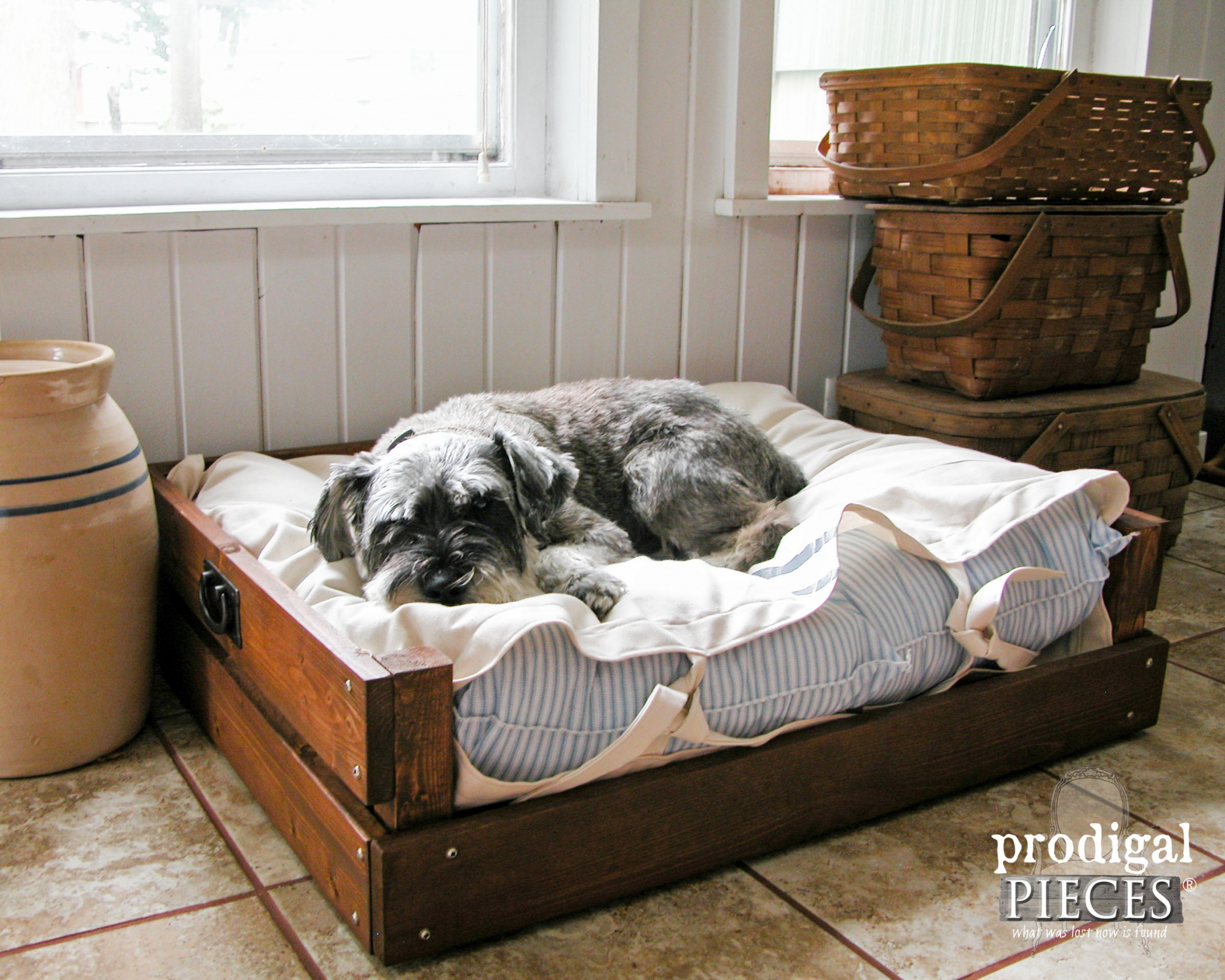 wooden dog bed